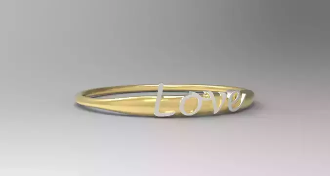 Love Ring with Silver Polished Text and 24k Gold Polished Ring