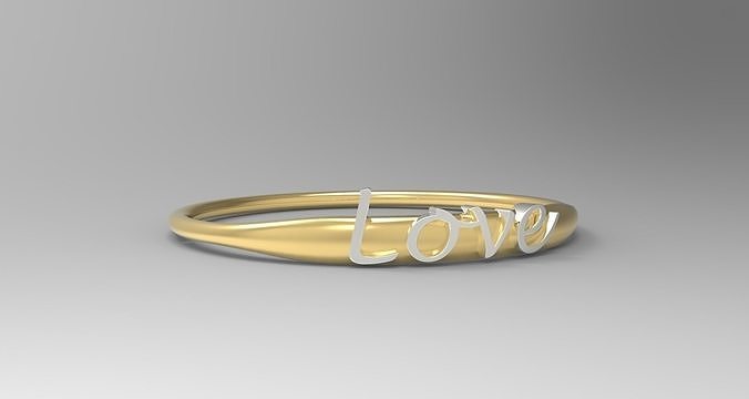 Love Ring with Silver Polished Text and 24k Gold Polished Ring 3D print model