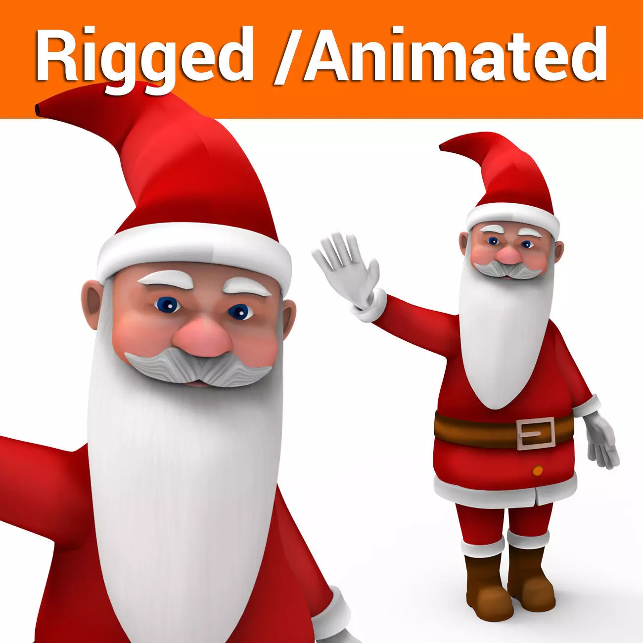 cartoon Santa rigged animated 3D model Low-poly 3D model_0