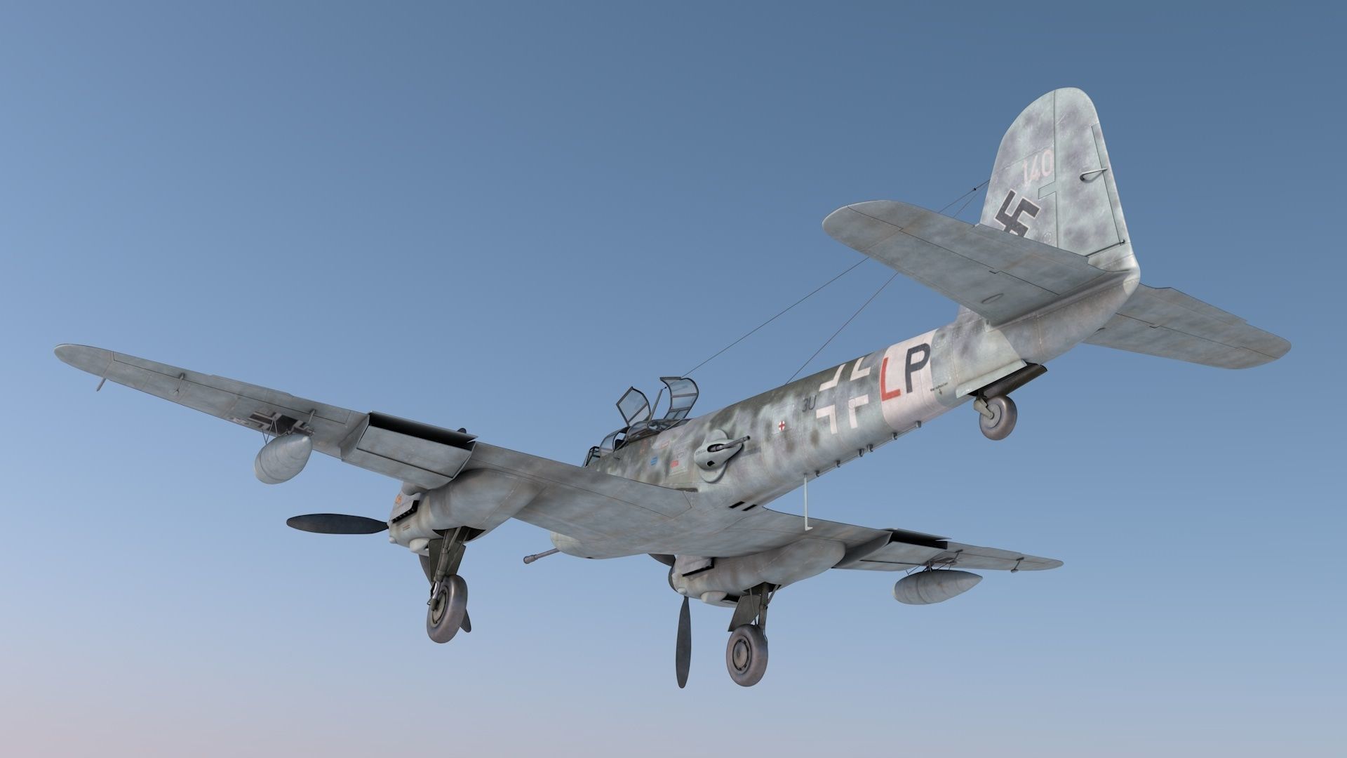 Me-410A1-U4 old war plane flying in sky 3D model_6