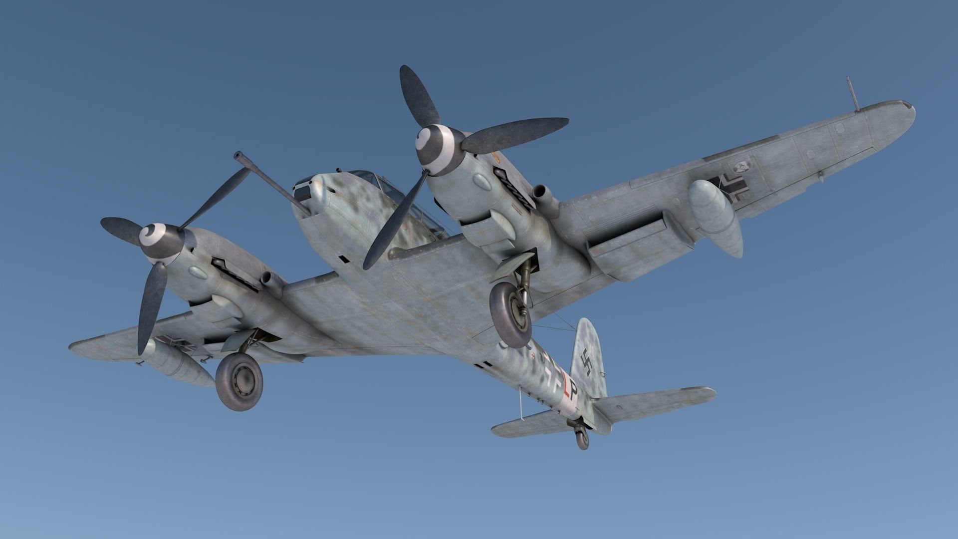Me-410A1-U4 old war plane flying in sky 3D model_5