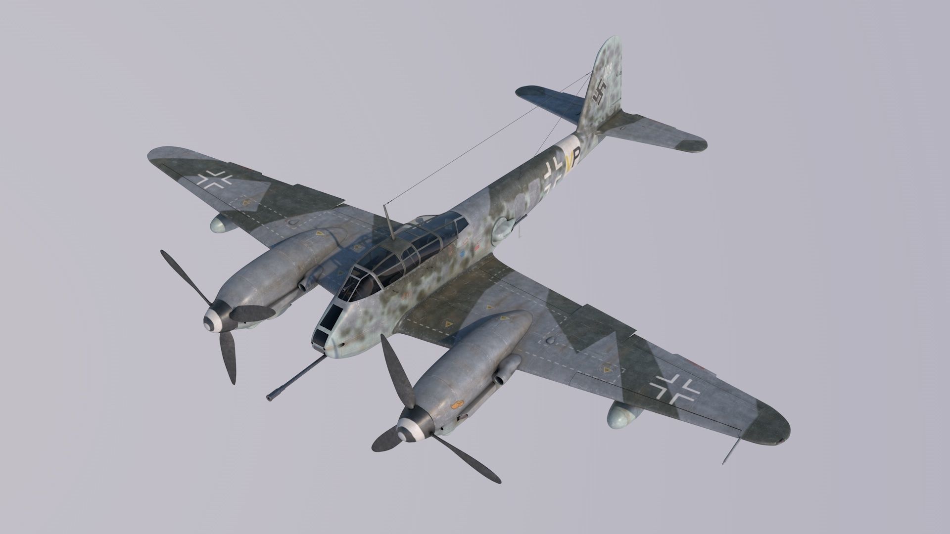 Me-410A1-U4 old war plane flying in sky 3D model_1
