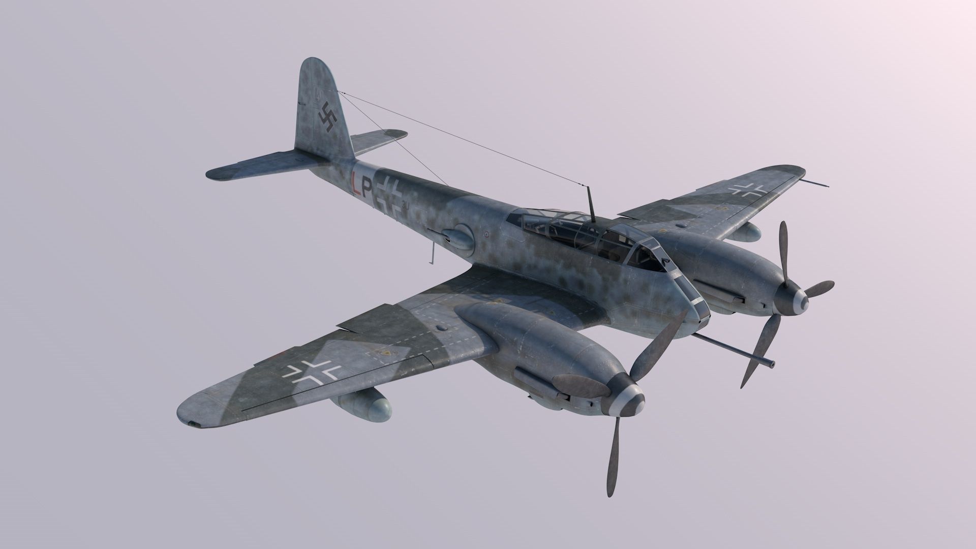 Me-410A1-U4 old war plane flying in sky 3D model_4