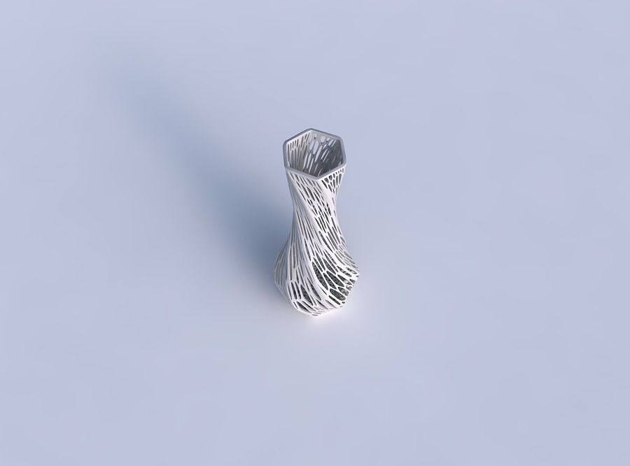 Vase twisted larger opening hexagon with fine organic lattice 3D print model_1