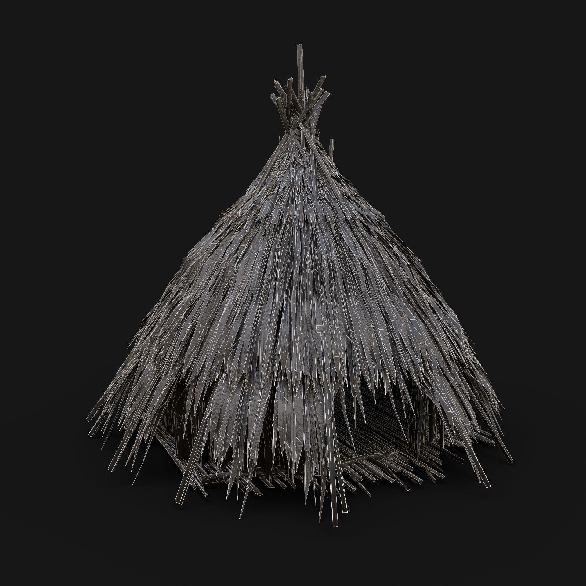 SIMPLE TRIBAL JUNGLE PRIMAL HUT HOUSE TENT TREE SURVIVAL Low-poly 3D model_4