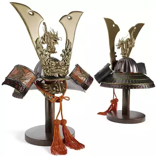  Japanese Fabulous Samurai Helmet Dragon with a mask Low-poly 3D model