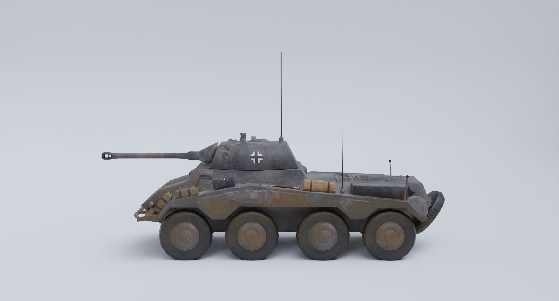 Sdkfz 234-2 Puma German WW2 armored car Low Poly PBR model Low-poly 3D model_2