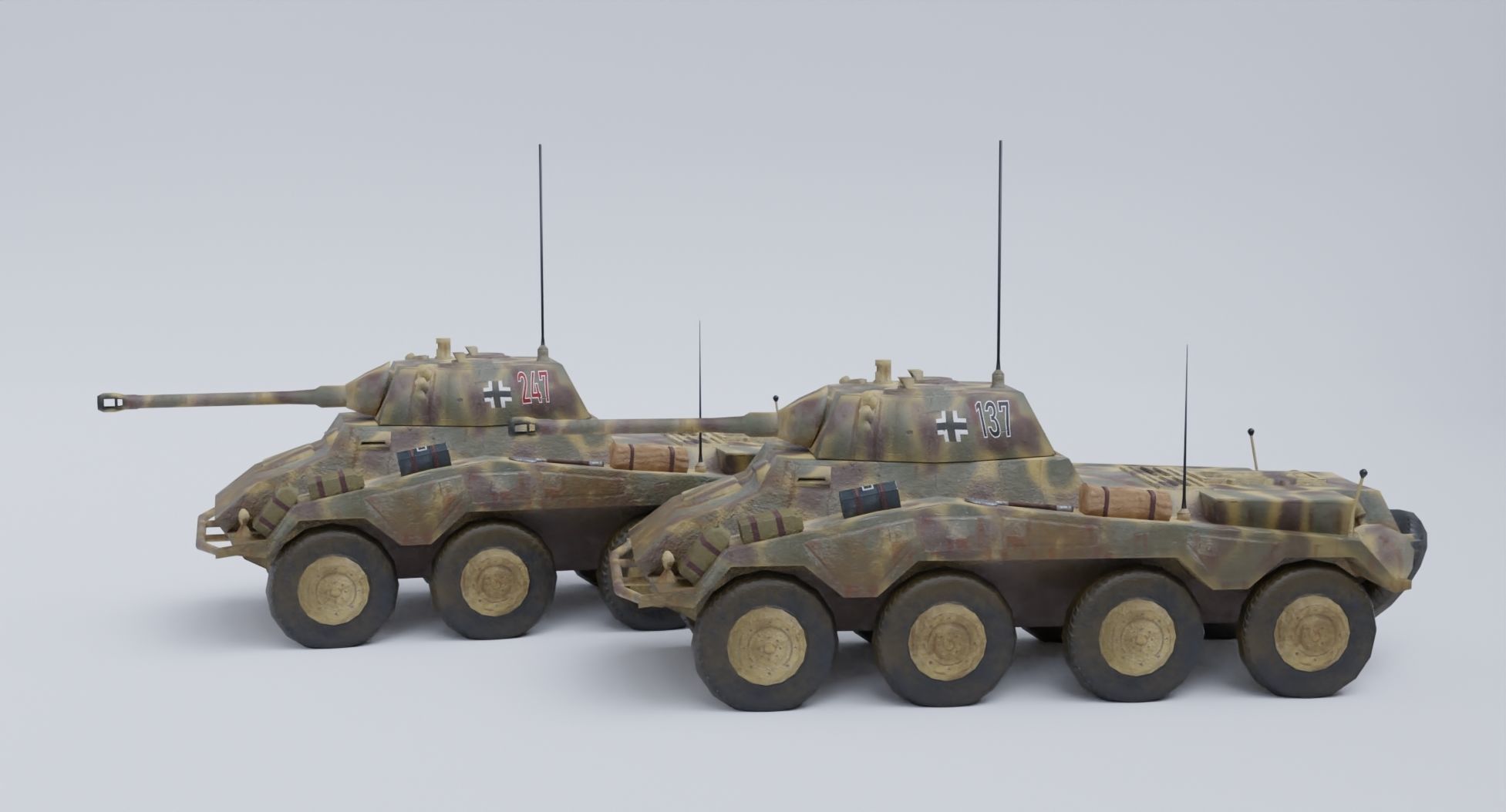 Sdkfz 234-2 Puma German WW2 armored car Low Poly PBR model Low-poly 3D model_18
