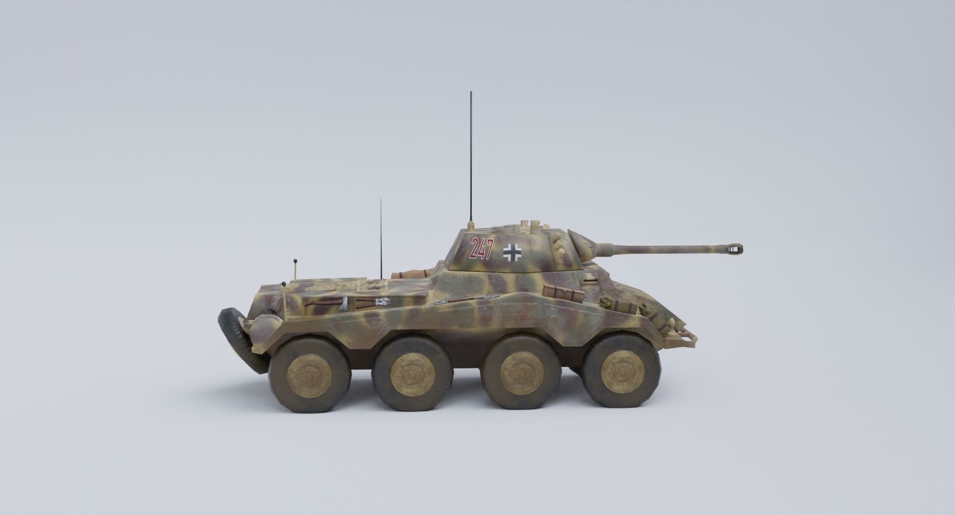 Sdkfz 234-2 Puma German WW2 armored car Low Poly PBR model Low-poly 3D model_14
