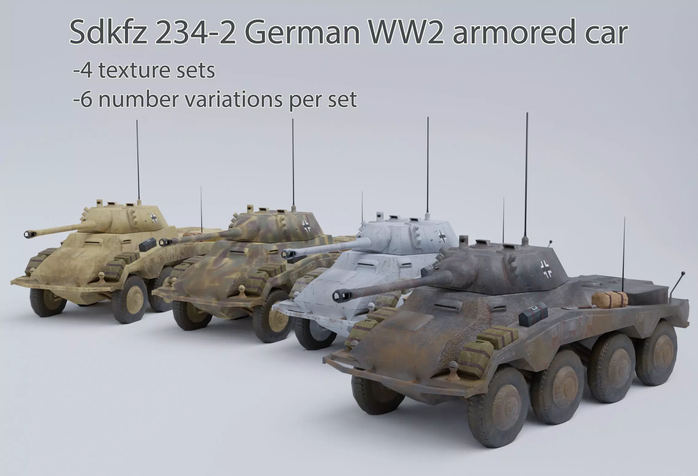 Sdkfz 234-2 Puma German WW2 armored car Low Poly PBR model Low-poly 3D model_0