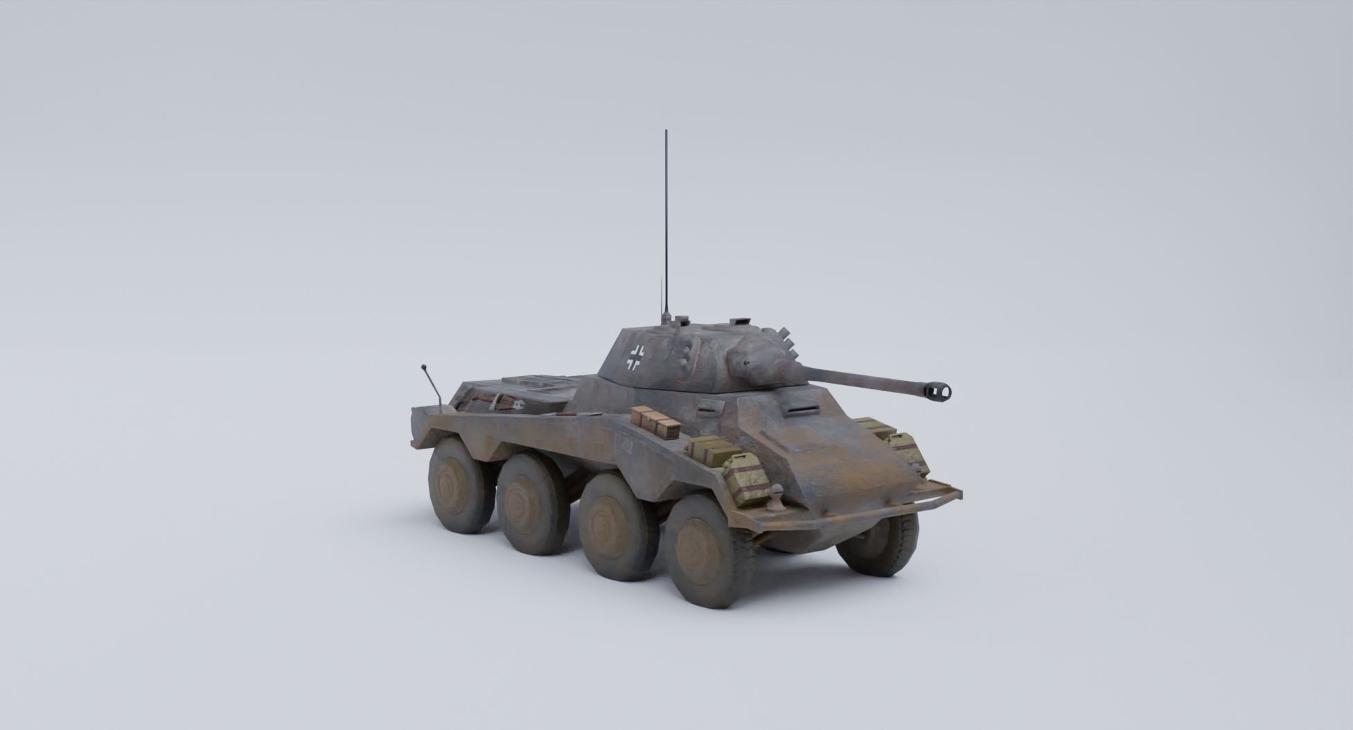 Sdkfz 234-2 Puma German WW2 armored car Low Poly PBR model Low-poly 3D model_7