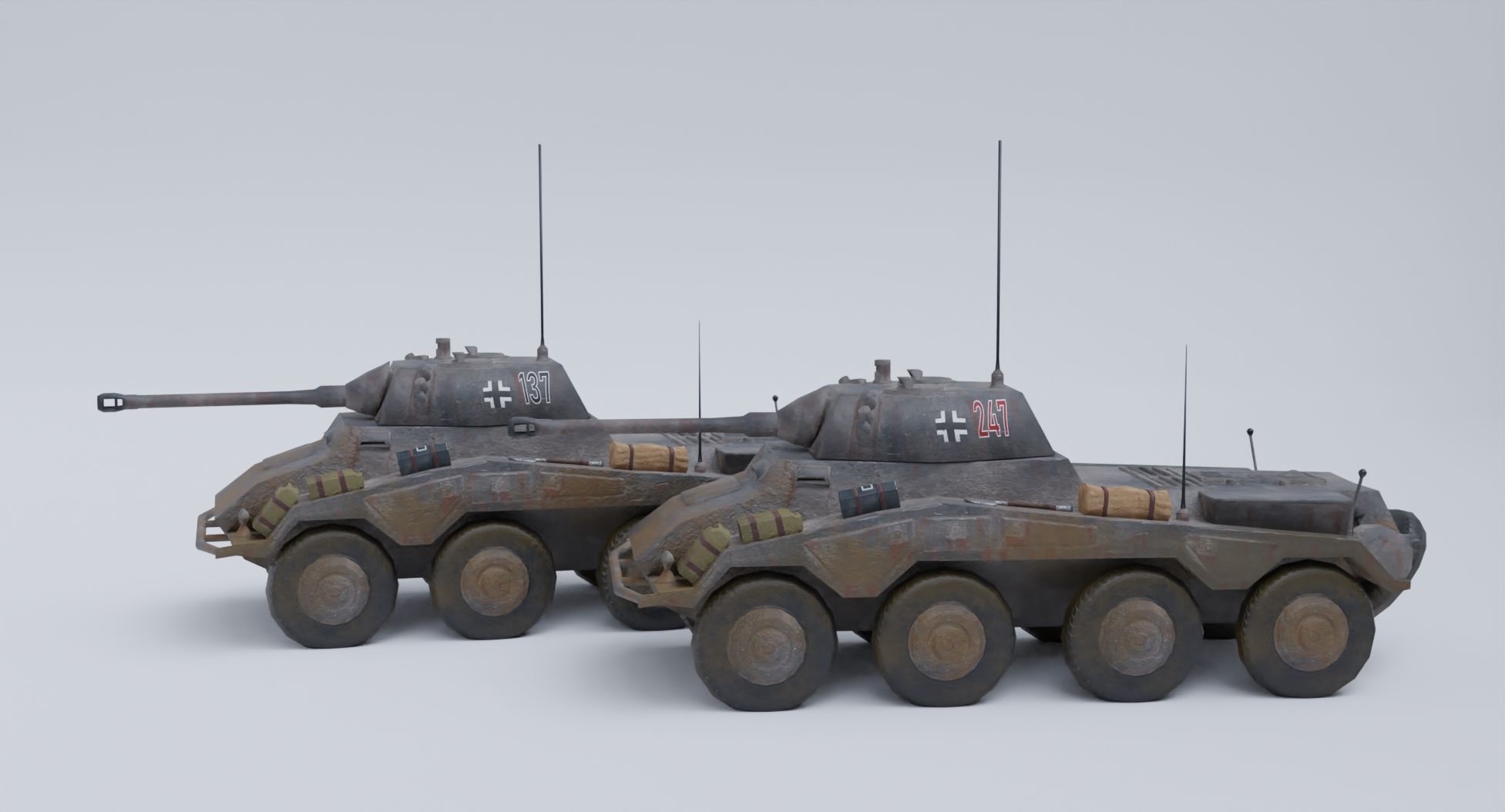 Sdkfz 234-2 Puma German WW2 armored car Low Poly PBR model Low-poly 3D model_9