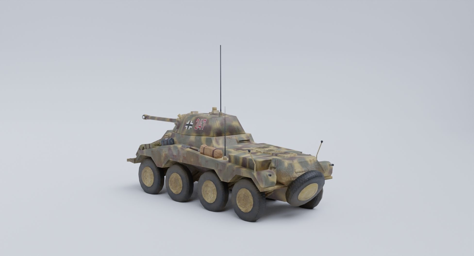 Sdkfz 234-2 Puma German WW2 armored car Low Poly PBR model Low-poly 3D model_11