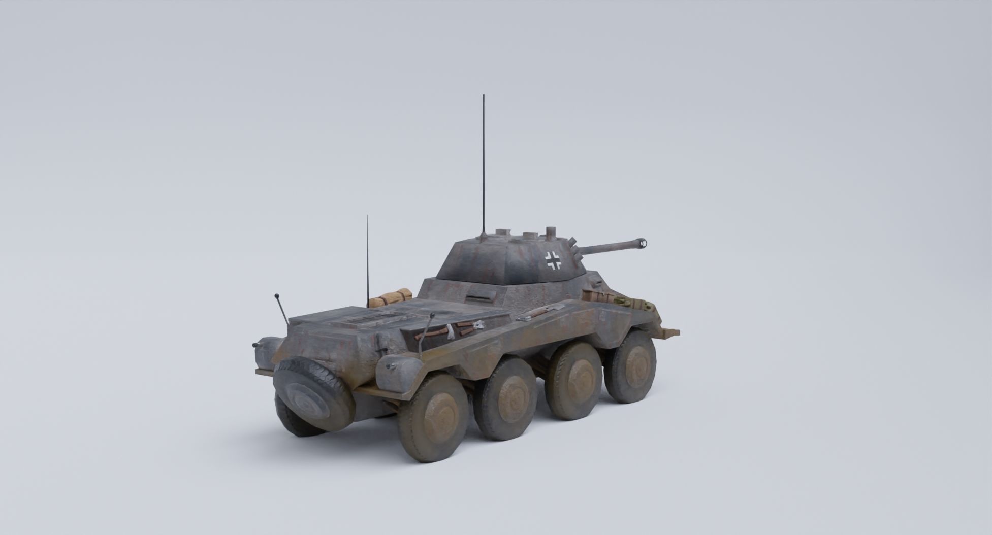 Sdkfz 234-2 Puma German WW2 armored car Low Poly PBR model Low-poly 3D model_5