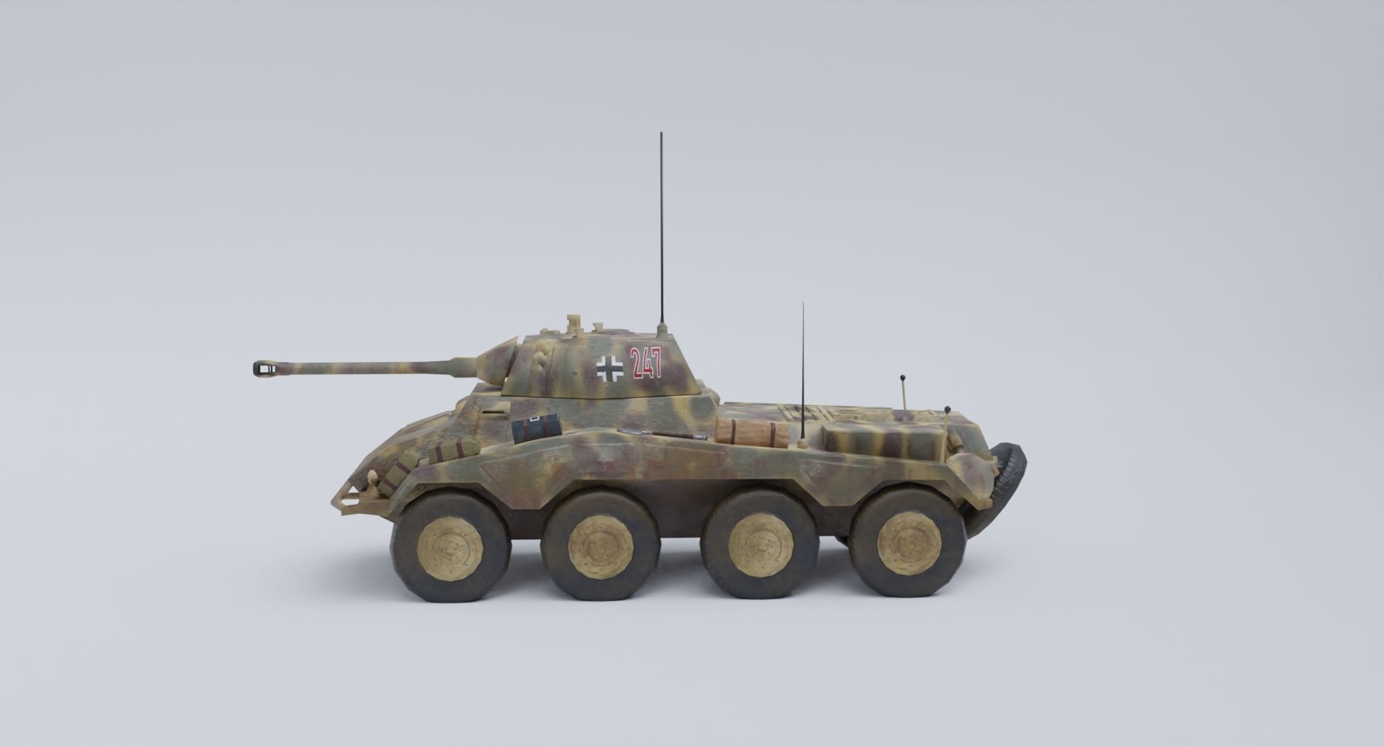 Sdkfz 234-2 Puma German WW2 armored car Low Poly PBR model Low-poly 3D model_10