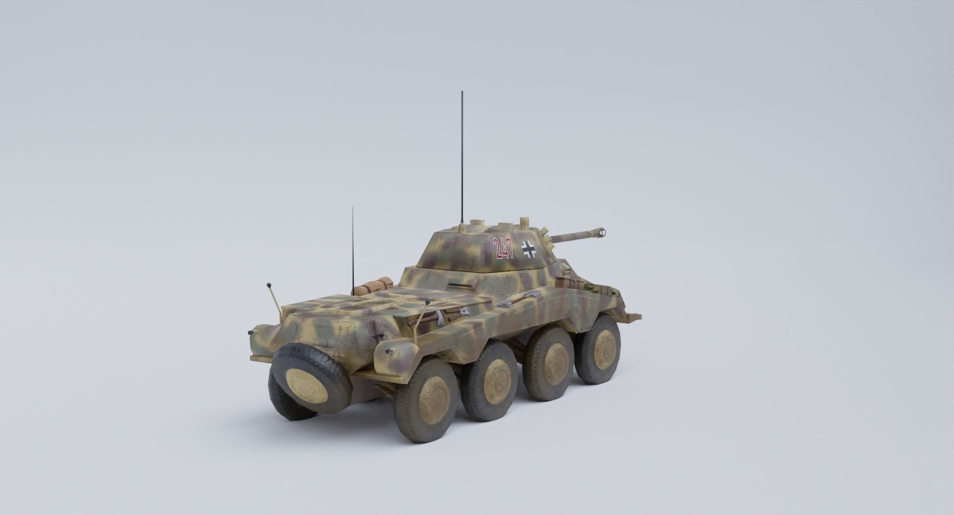 Sdkfz 234-2 Puma German WW2 armored car Low Poly PBR model Low-poly 3D model_13