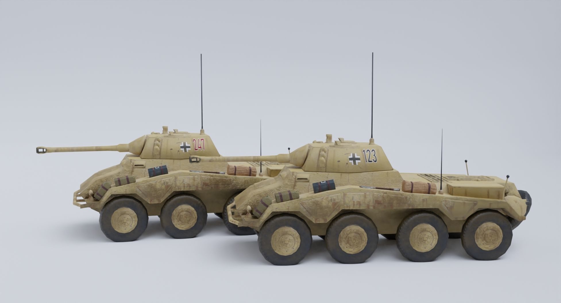Sdkfz 234-2 Puma German WW2 armored car Low Poly PBR model Low-poly 3D model_36