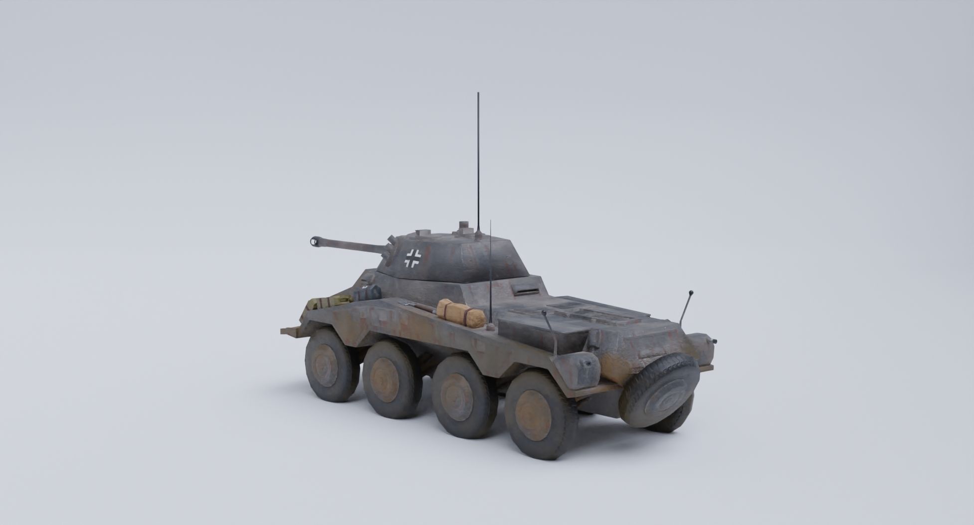 Sdkfz 234-2 Puma German WW2 armored car Low Poly PBR model Low-poly 3D model_3