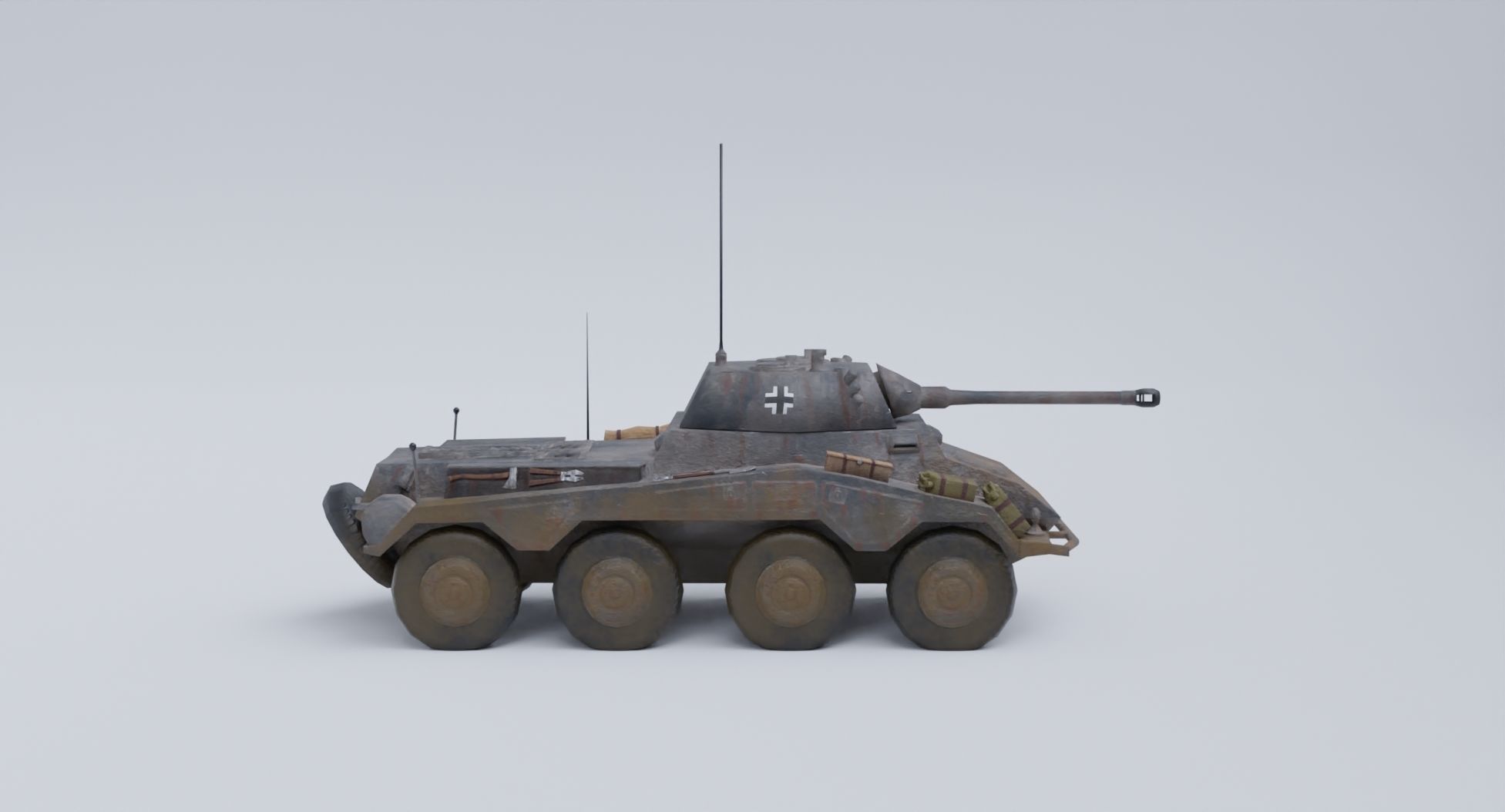 Sdkfz 234-2 Puma German WW2 armored car Low Poly PBR model Low-poly 3D model_6