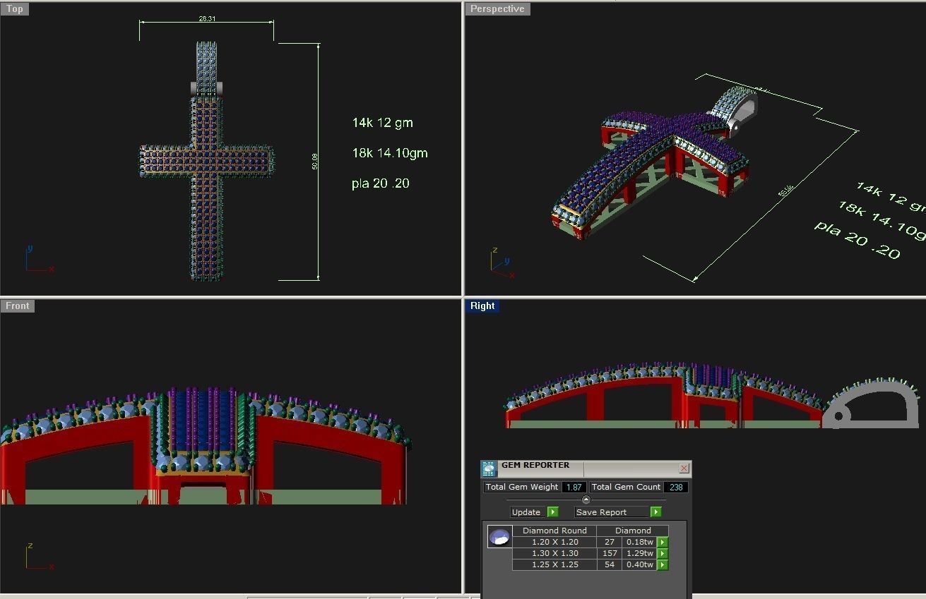 cross diamond pendant 3D print model_8