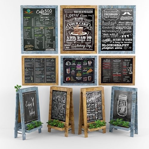 chalk board 06 with plants 3D model