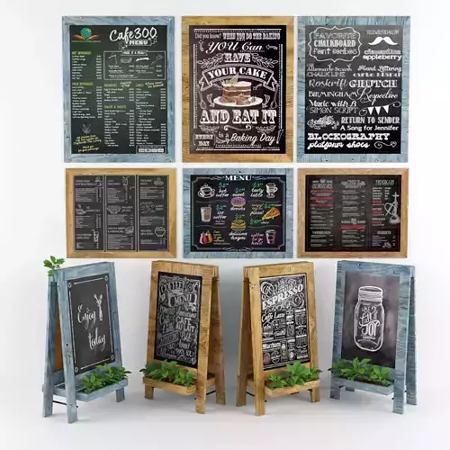 chalk board 06 with plants 3D model