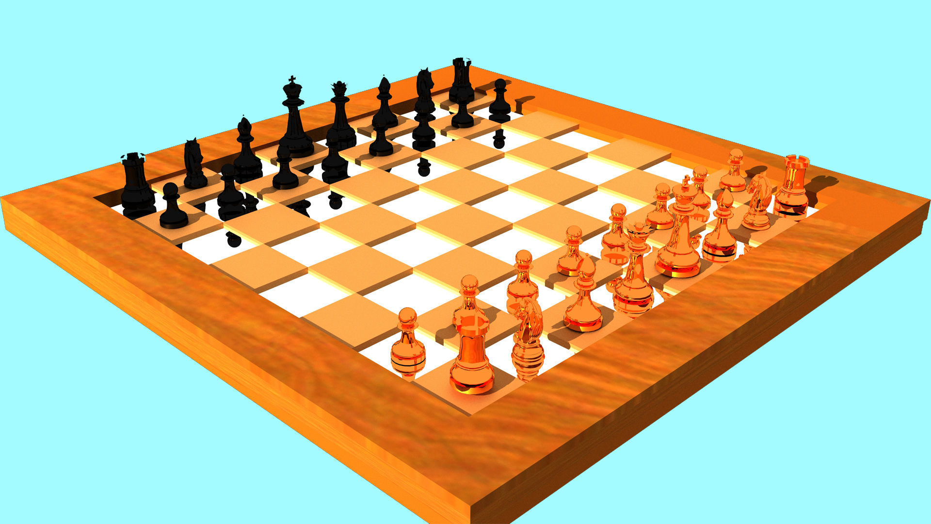 Chess Pieces and Board FBX OBJ 3D model_1