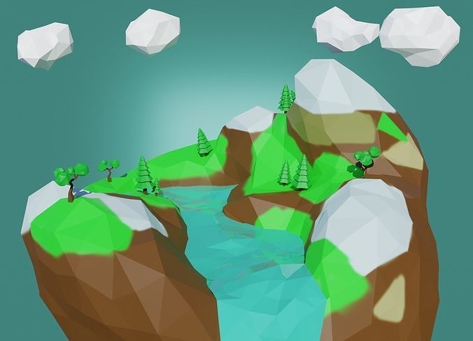 Low-poly Cartoon Floationg Island Free low-poly 3D model