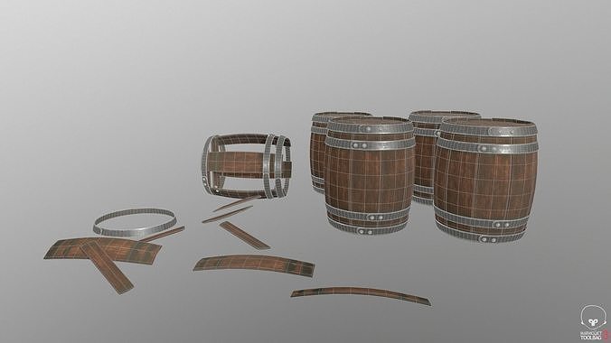wooden Barrels Low-poly 3D model