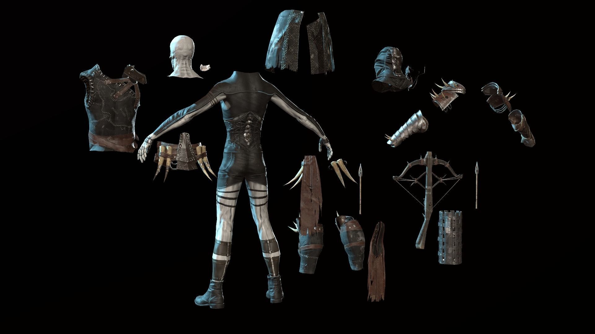 Skeleton Crossbowman Low-poly 3D model_10