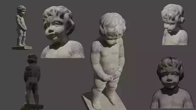 Scanned peeing boy garden statue