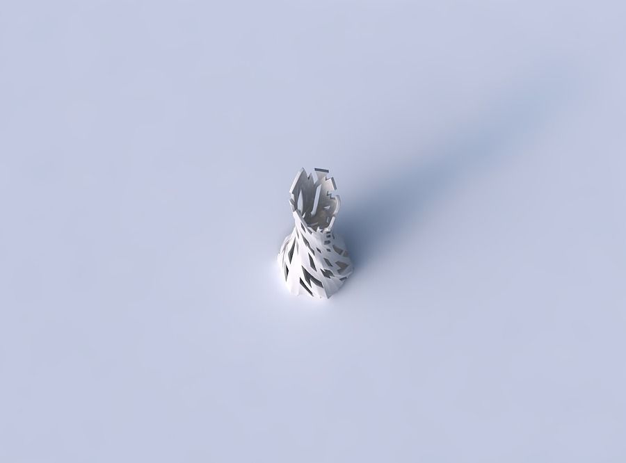 Vase twisted squeezed and bent hexagon with cuts 3D print model_2