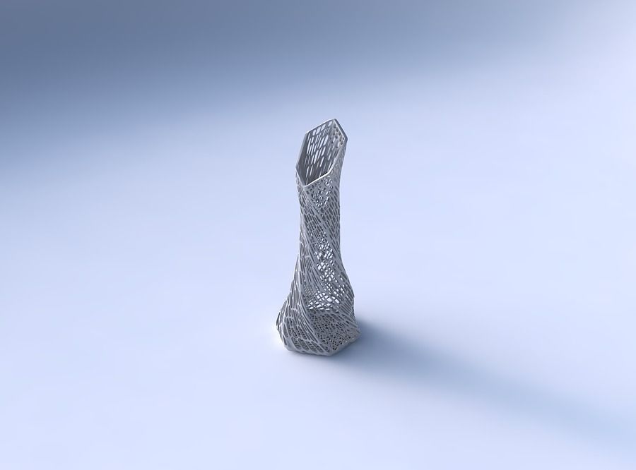 Vase twisted squeezed and bent hexagon with dense twisted org... 3D print model_3