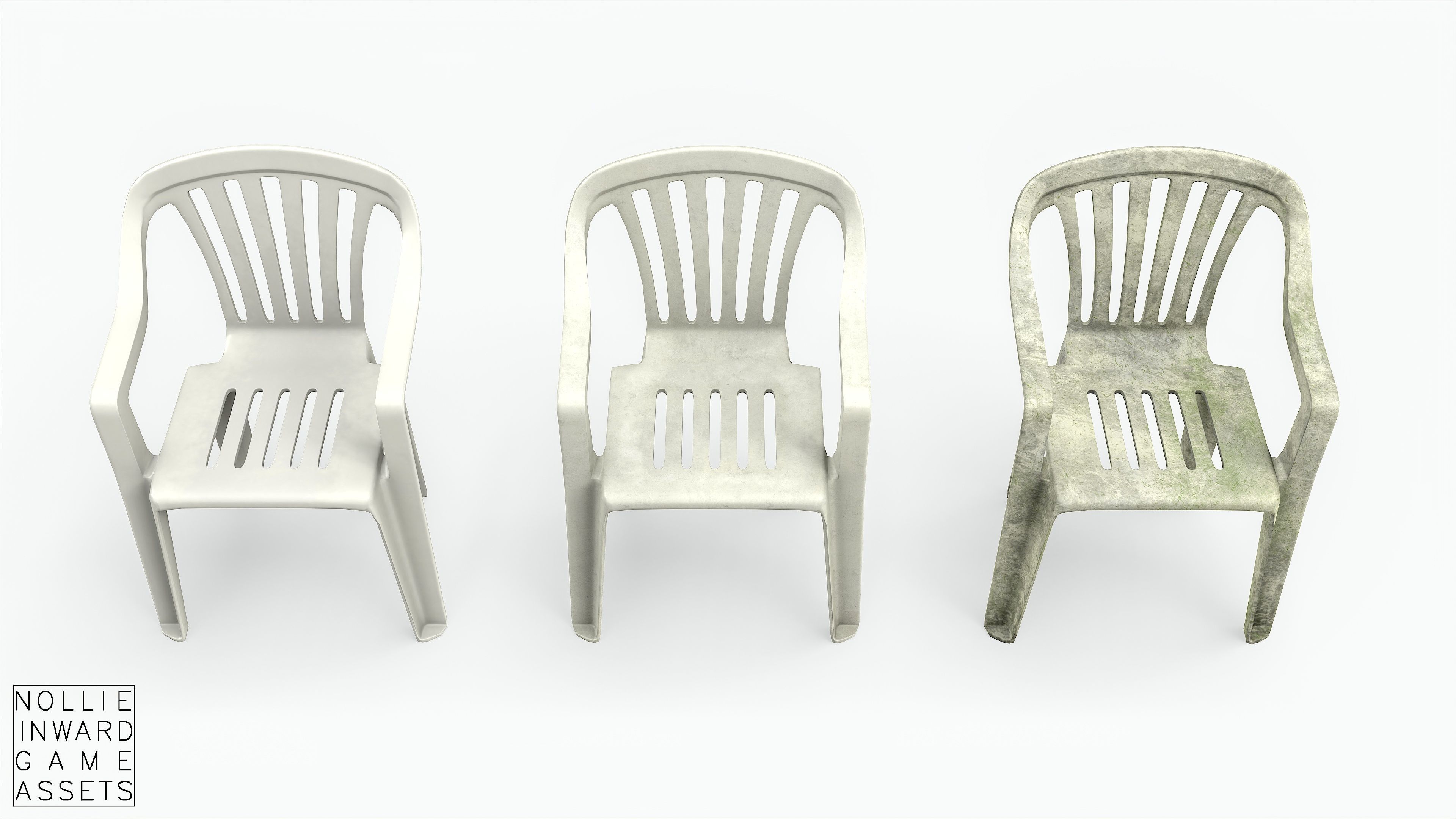 Garden Plastic Chair White - 3 versions Low-poly 3D model_4
