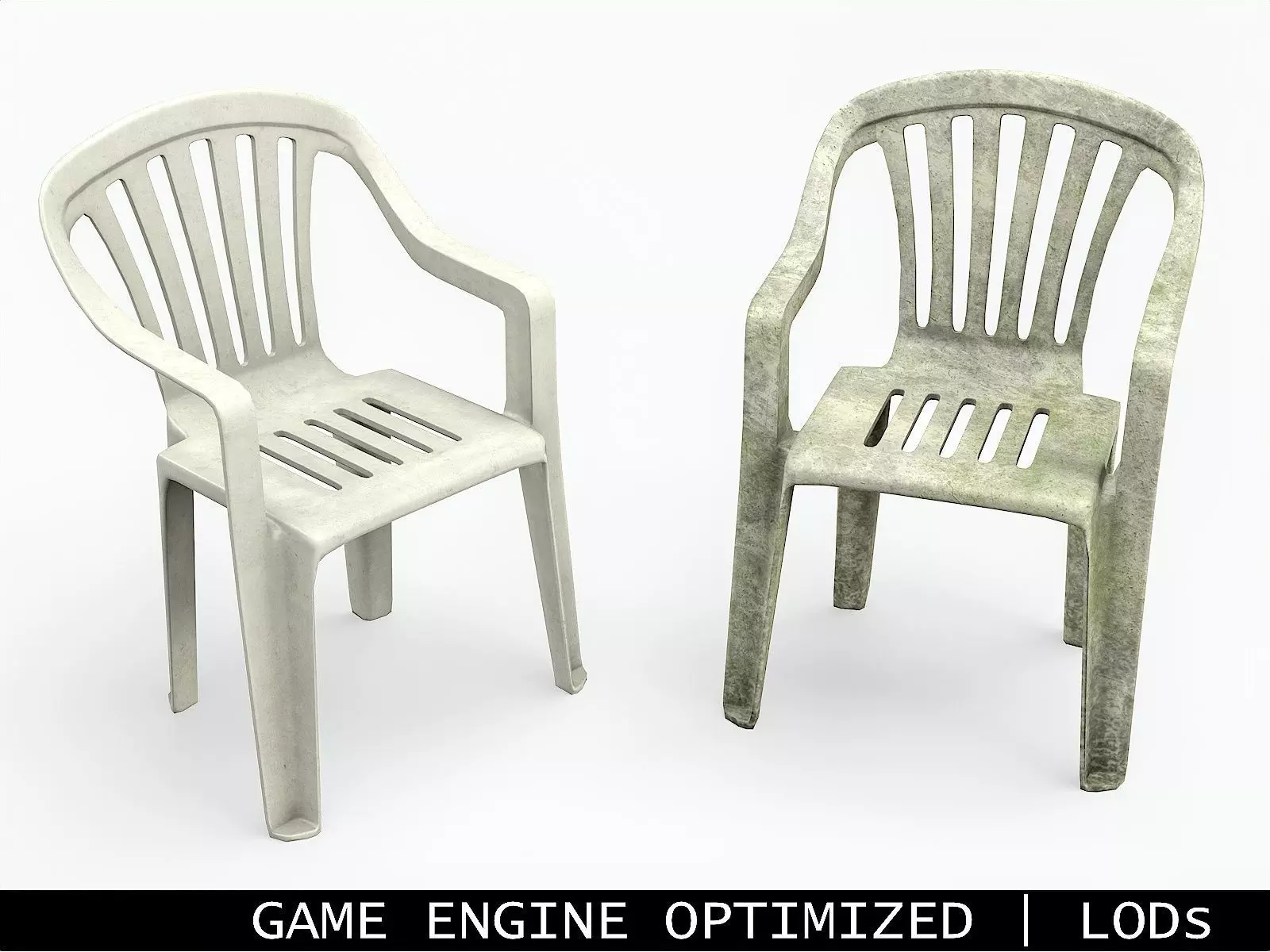 Garden Plastic Chair White - 3 versions Low-poly 3D model_0
