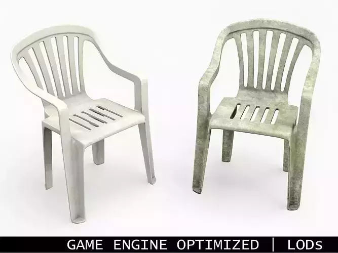 Garden Plastic Chair White - 3 versions Low-poly 3D model