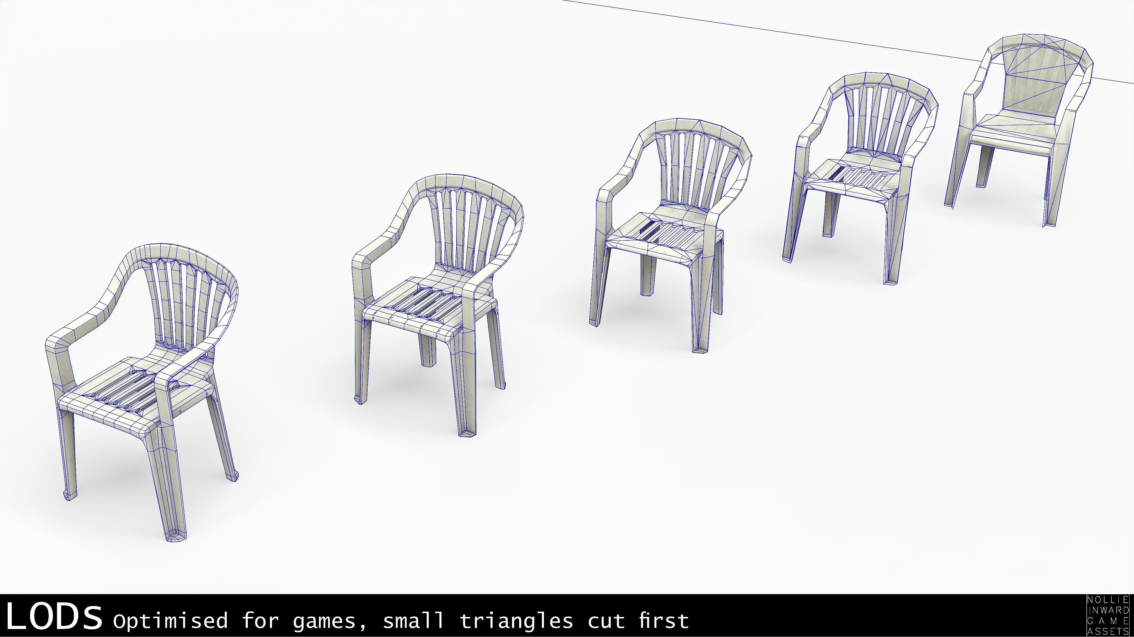 Garden Plastic Chair White - 3 versions Low-poly 3D model_2