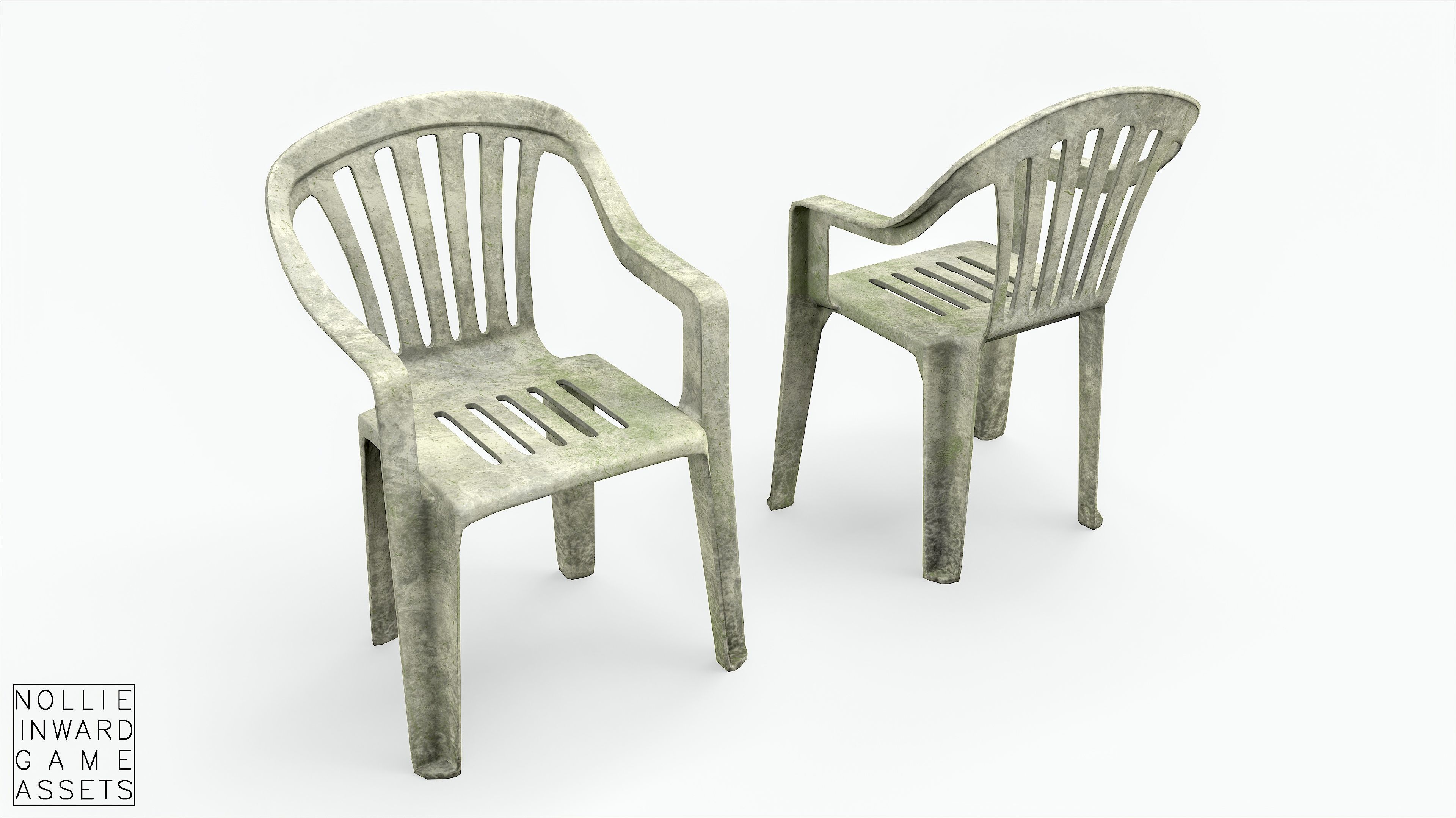 Garden Plastic Chair White - 3 versions Low-poly 3D model_7