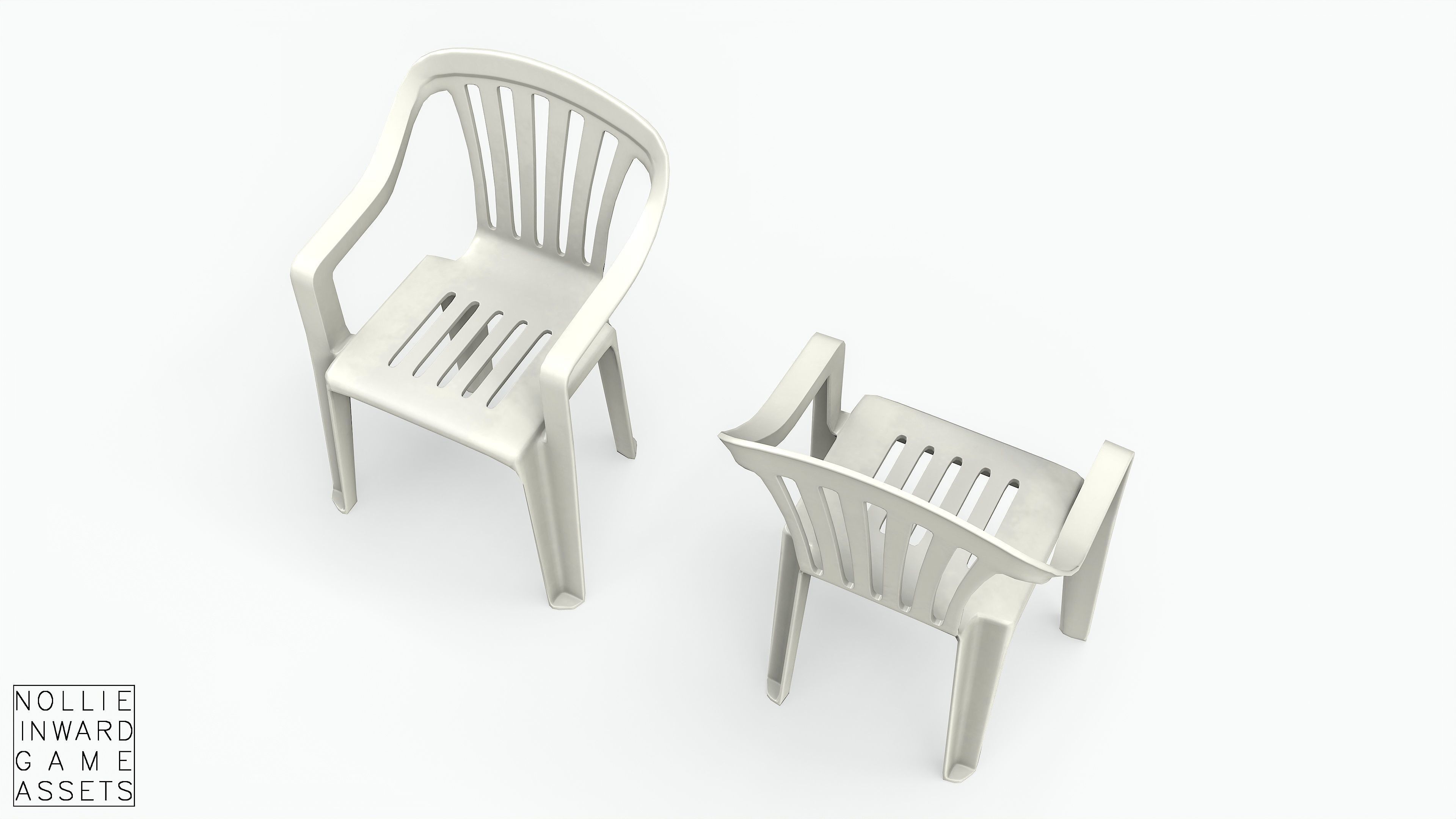 Garden Plastic Chair White - 3 versions Low-poly 3D model_8