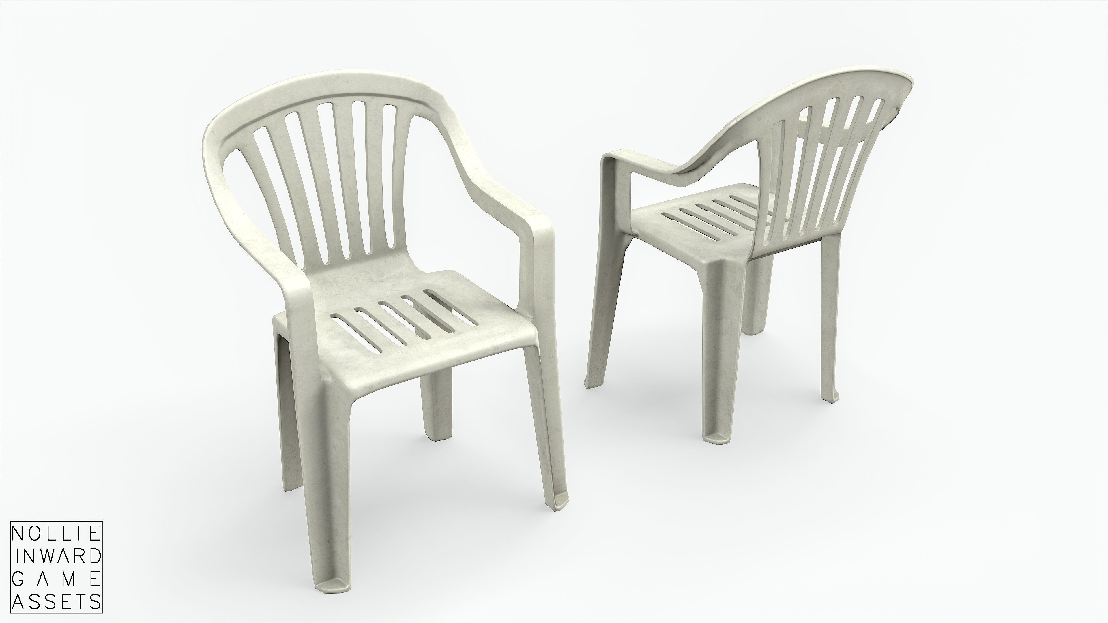 Garden Plastic Chair White - 3 versions Low-poly 3D model_6