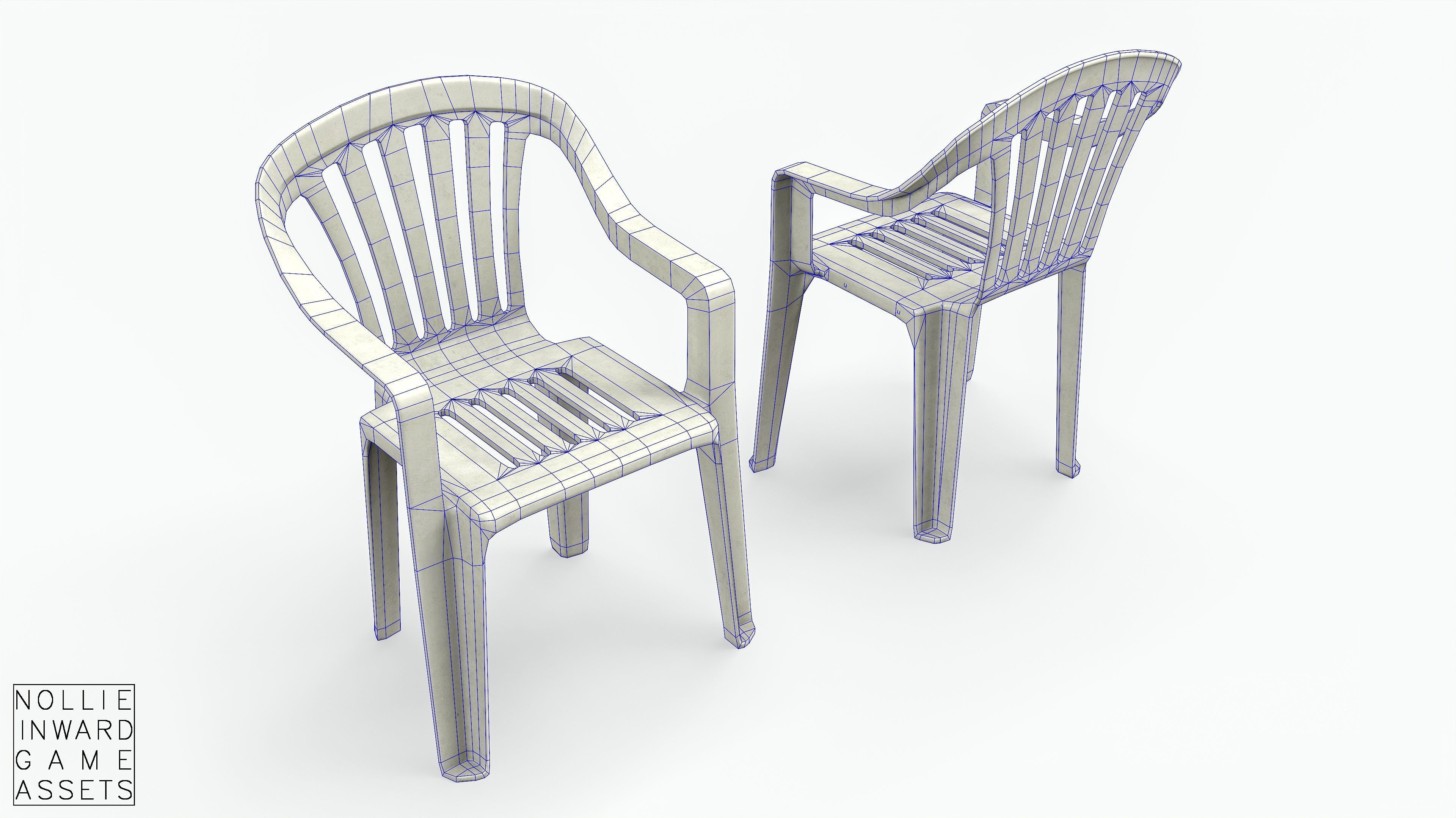 Garden Plastic Chair White - 3 versions Low-poly 3D model_11