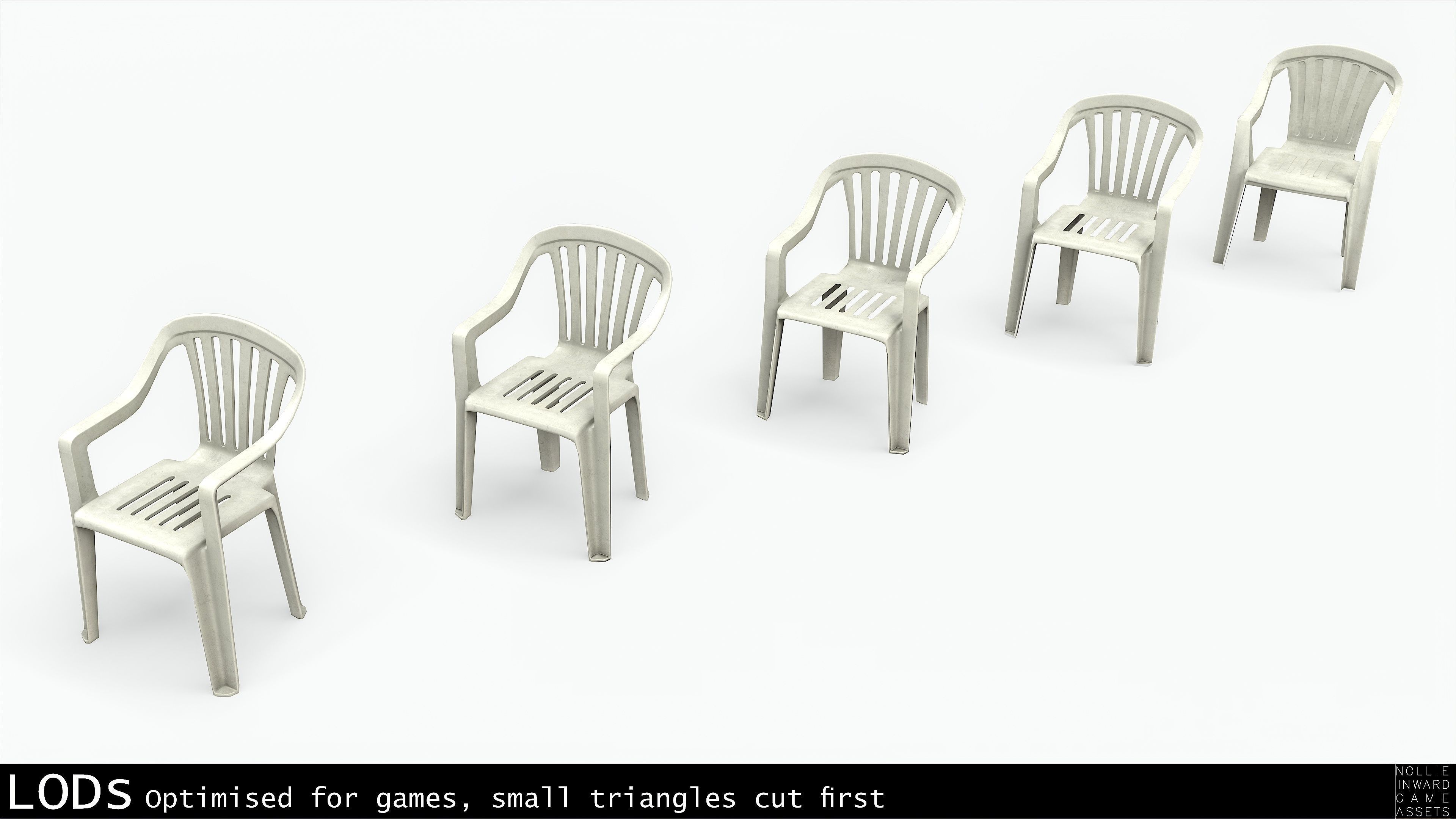 Garden Plastic Chair White - 3 versions Low-poly 3D model_1