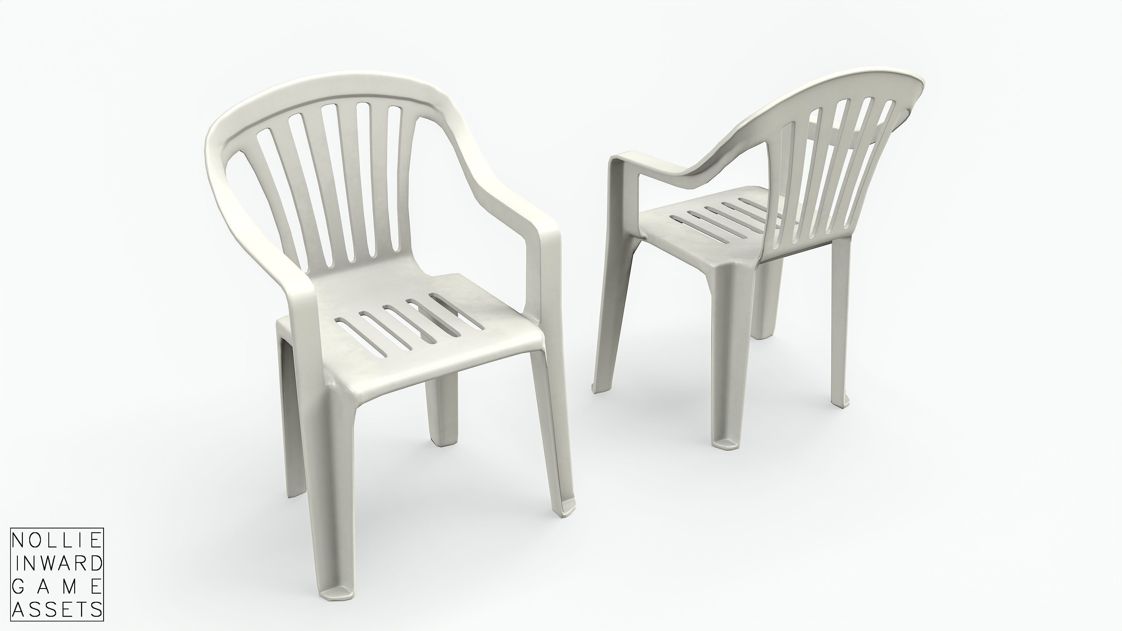 Garden Plastic Chair White - 3 versions Low-poly 3D model_5
