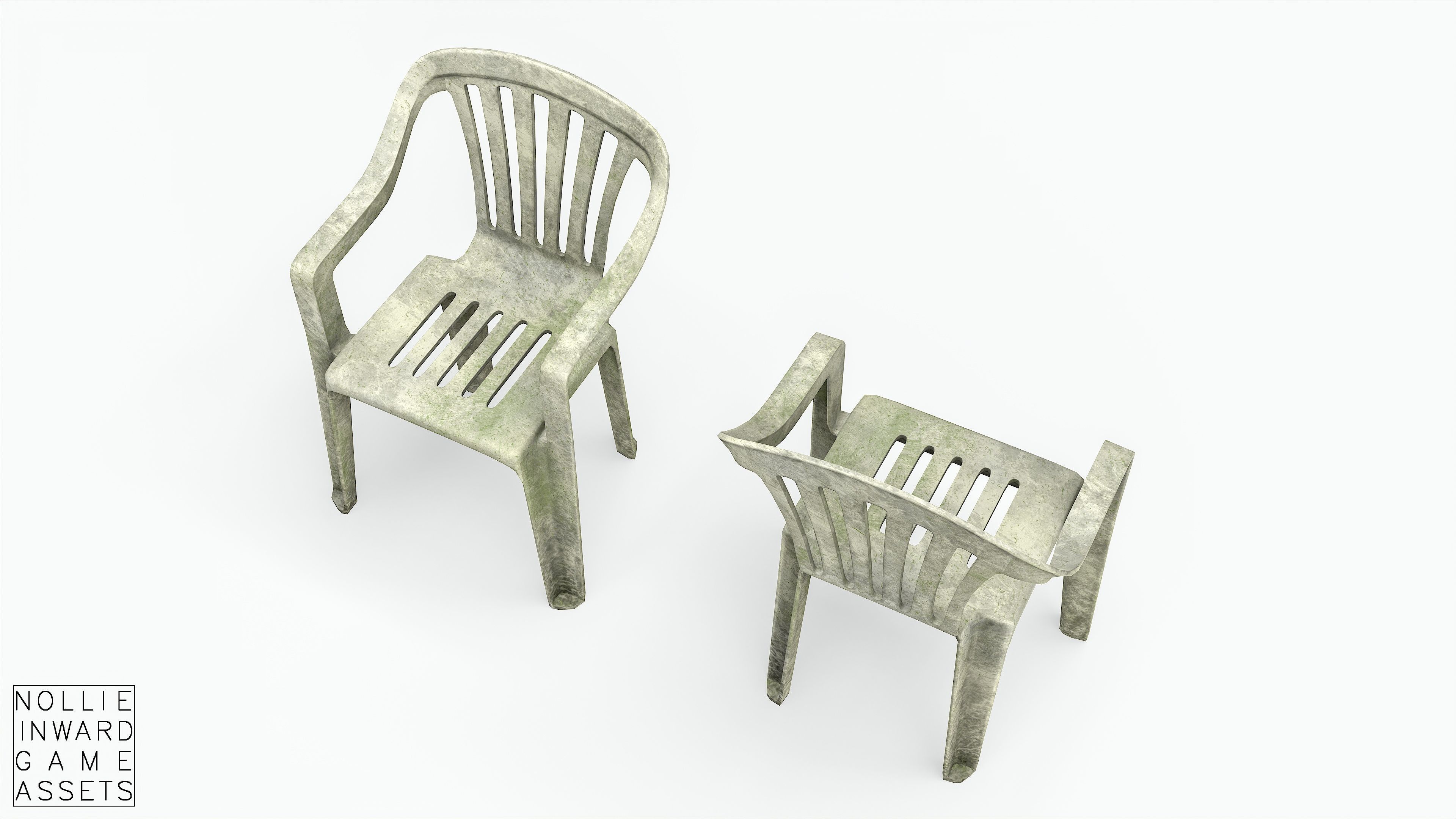 Garden Plastic Chair White - 3 versions Low-poly 3D model_10