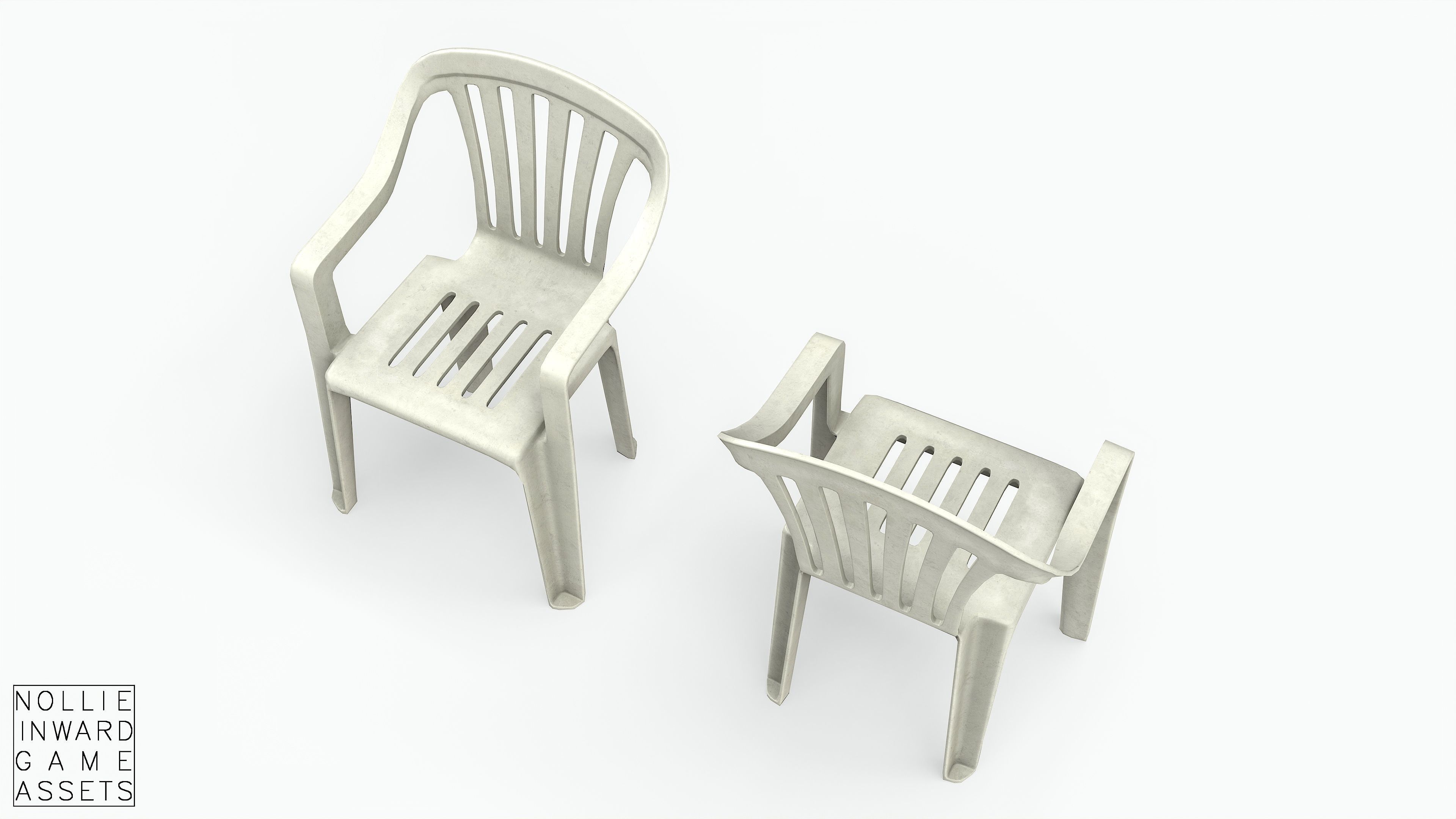 Garden Plastic Chair White - 3 versions Low-poly 3D model_9