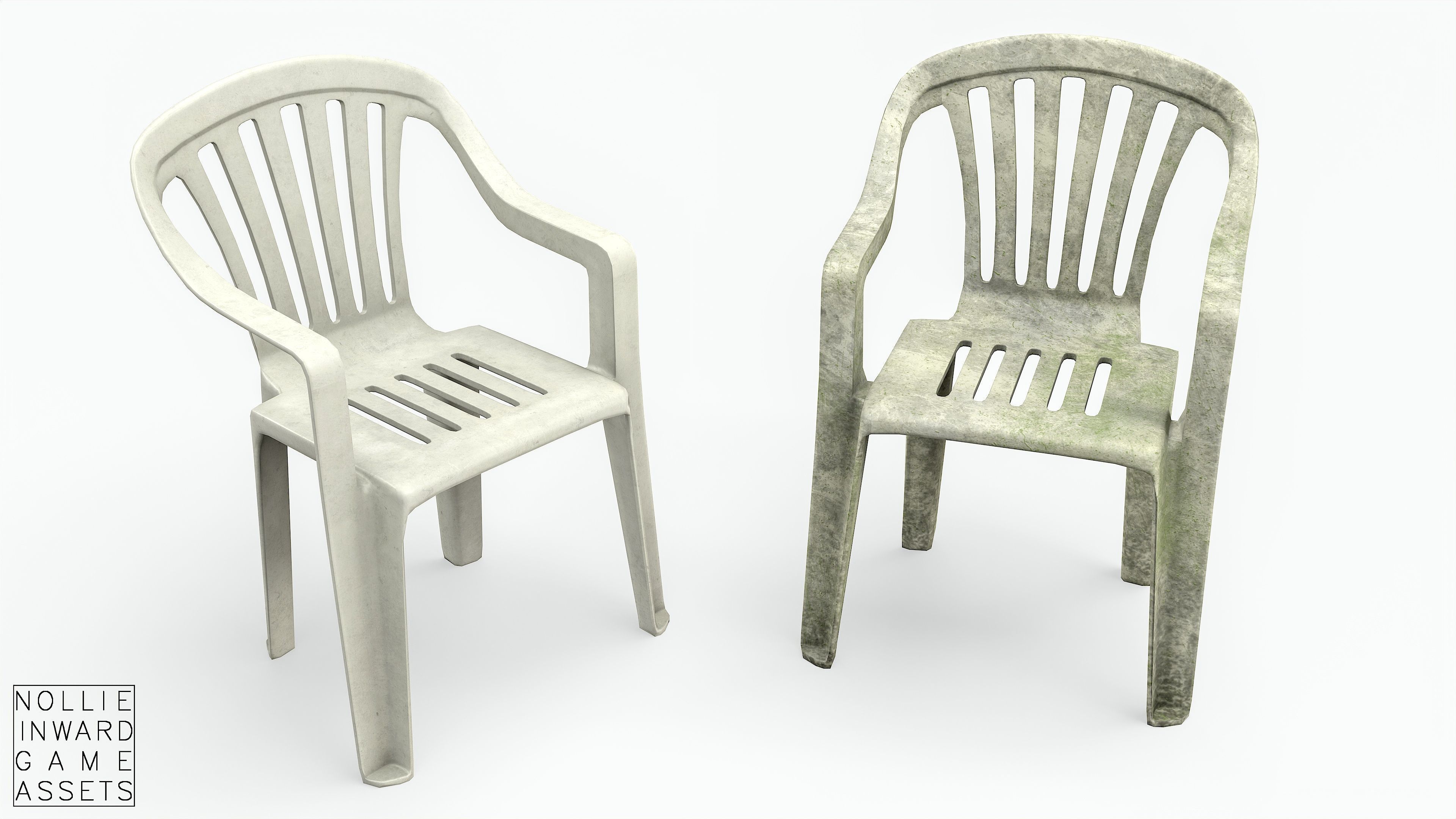 Garden Plastic Chair White - 3 versions Low-poly 3D model_3