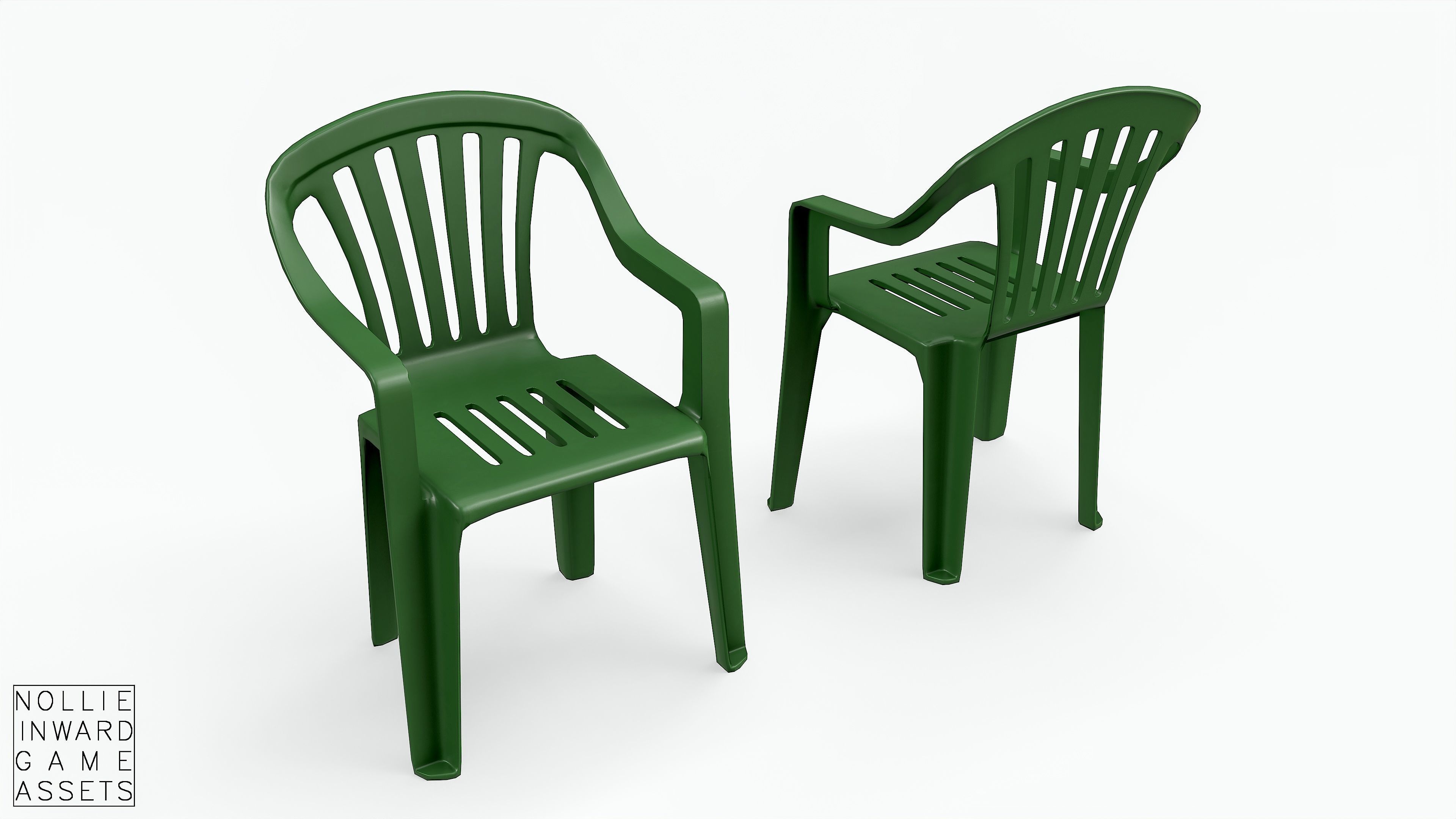 Garden Plastic Chair Green - 3 Versions Low-poly 3D model_5