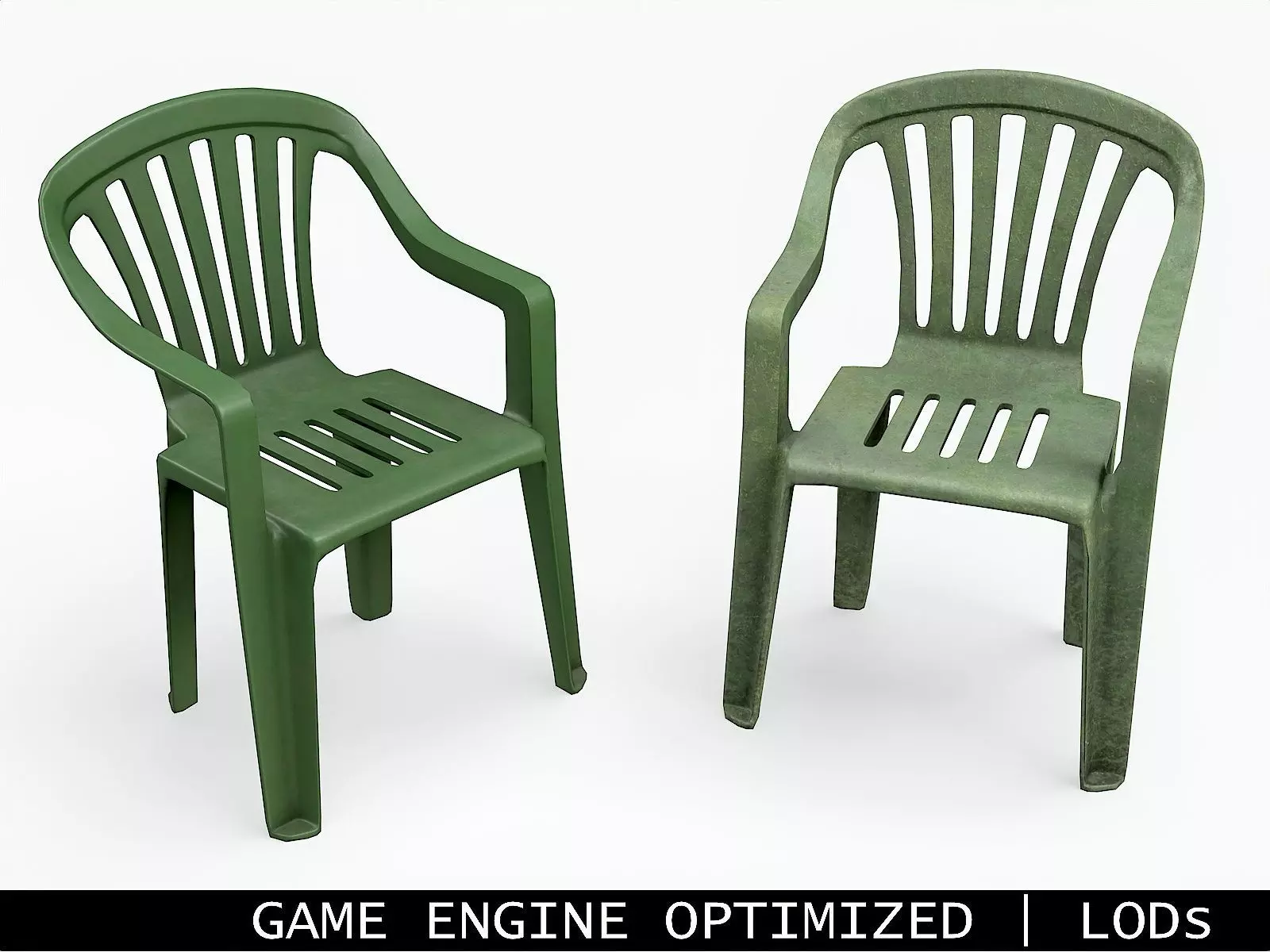 Garden Plastic Chair Green - 3 Versions Low-poly 3D model_0