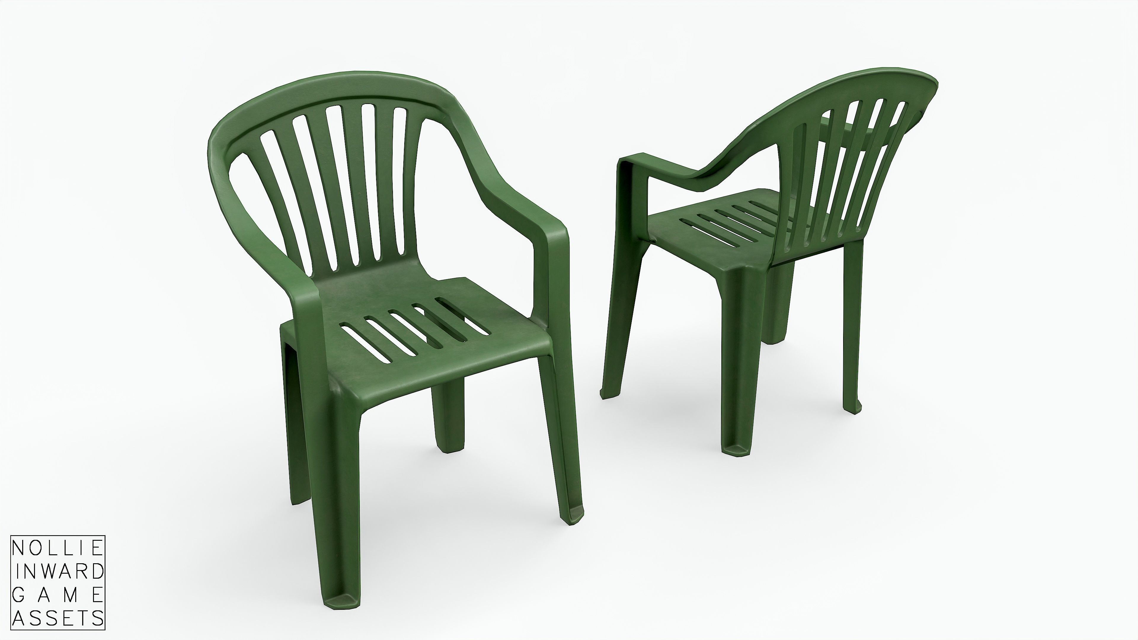 Garden Plastic Chair Green - 3 Versions Low-poly 3D model_6