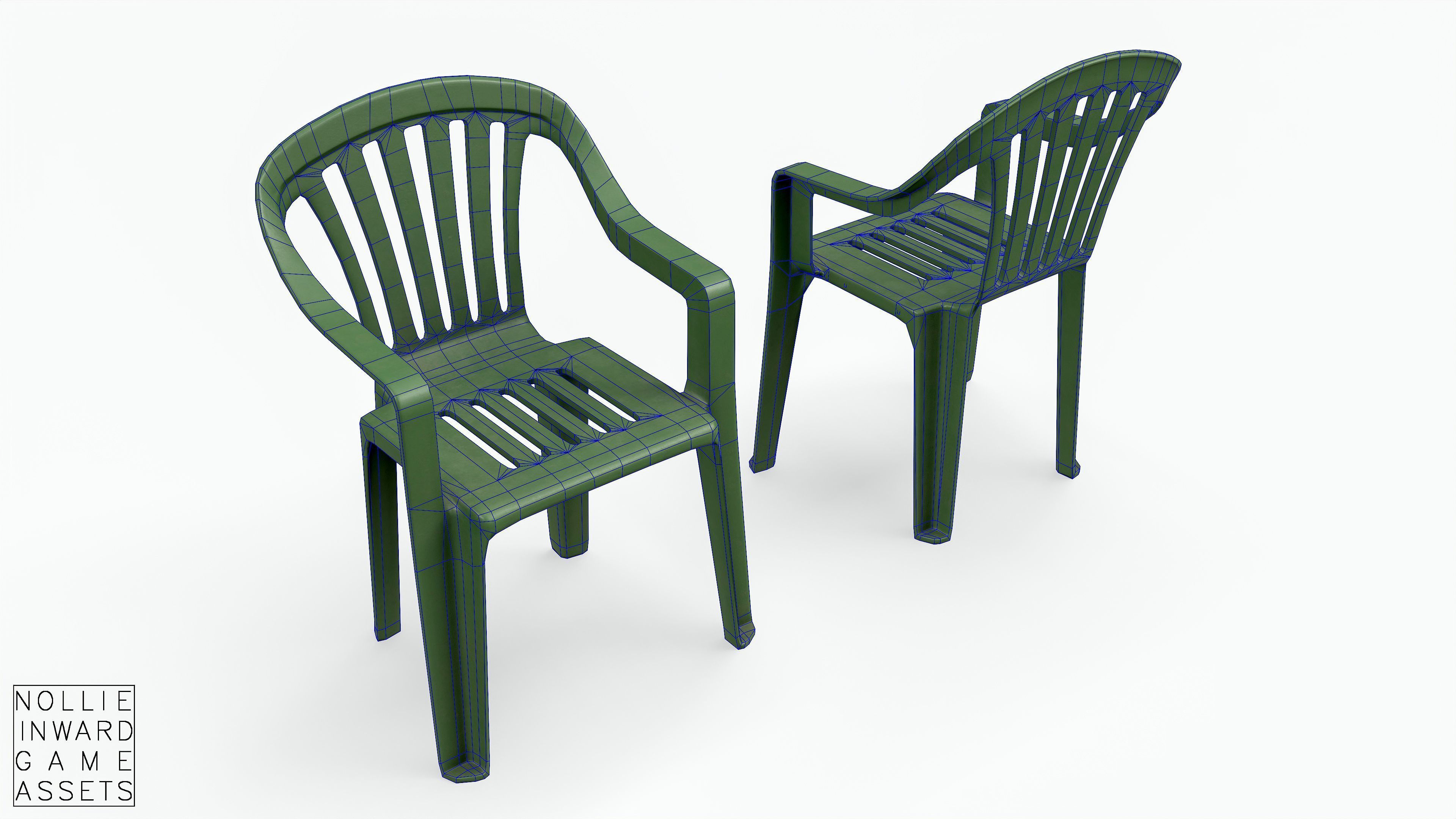 Garden Plastic Chair Green - 3 Versions Low-poly 3D model_11